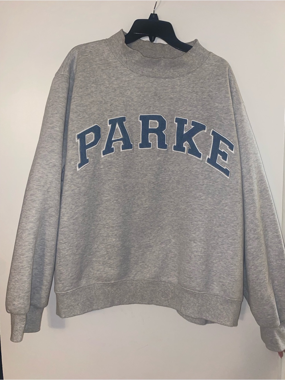 PARKE Gray Crewneck Sweatshirt with Blue Lettering